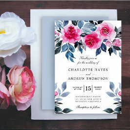 Rosa ros Watercolor Botanical Bröllop Inbjudningar