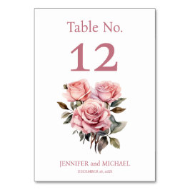 Rosa ros Watercolor Bröllop Bordsnummer