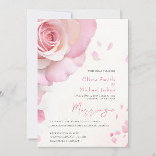 rosa ros Watercolor Elegant bröllop Inbjudningar
