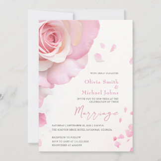 rosa ros Watercolor Elegant bröllop Inbjudningar