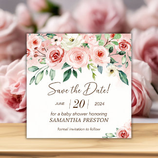  Rosa ros Watercolor Girl Baby Shower Spara Datumet