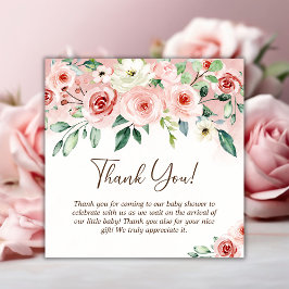 Rosa ros Watercolor Girl Baby Shower Tack Kort