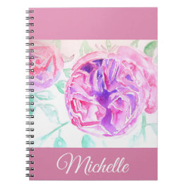 Rosa ros Watercolor Lilac Rosa Girls bärbar dator Anteckningsbok