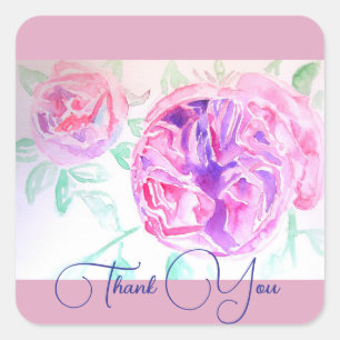 Rosa ros Watercolor Lilac Rosa Tack Fyrkantigt Klistermärke