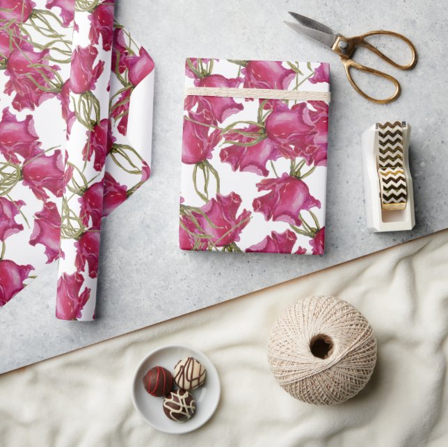 Rosa ros Watercolor Mönster Hand-målat Presentpapper (Hantverk)