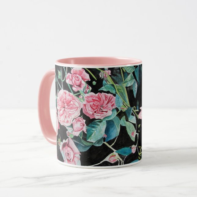 Rosa ros Watercolor Mugg (Framsida vänster)