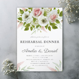 Rosa ros Watercolor Romantic Rehearsal Dinner Inbjudningar