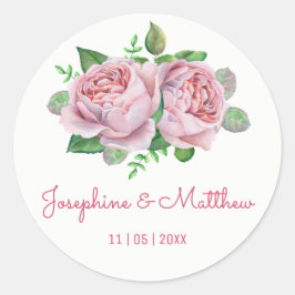 Rosa ros Watercolor Wedding Stickers Runt Klistermärke