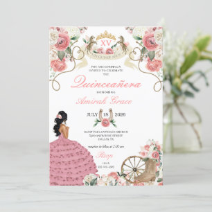 Rosa ros Western Charro Cowgirl Quinceañera Inbjudningar