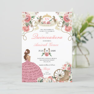 Rosa ros Western Charro Cowgirl Quinceañera Inbjudningar