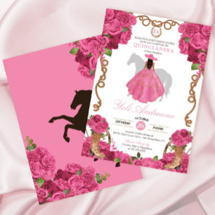 Rosa ros Western Charro Vestidos Quinceañera Inbjudningar