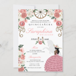 Rosa ros Western Mariachi Cowgirl Quinceañera Inbjudningar