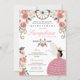 Rosa ros Western Mariachi Cowgirl Quinceañera Inbjudningar