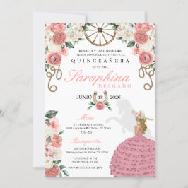 Rosa ros Western Mariachi Cowgirl Quinceañera Inbjudningar