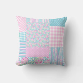 Rosa ros White Butterflies Blue Faux Patchwork Kudde
