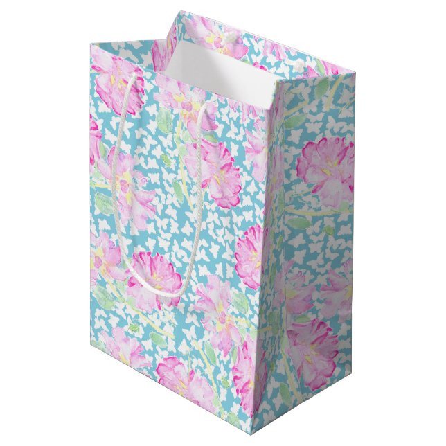 Rosa ros White Butterflies, Blue Medium Gift Bag (Framsidan Vinklad)