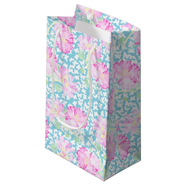 Rosa ros White Butterflies, Blue Small Gift Bag (Framsidan Vinklad)