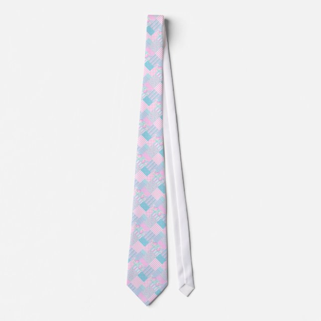 Rosa ros White Butterflies Faux Patchwork Tie Slips (Framsida)