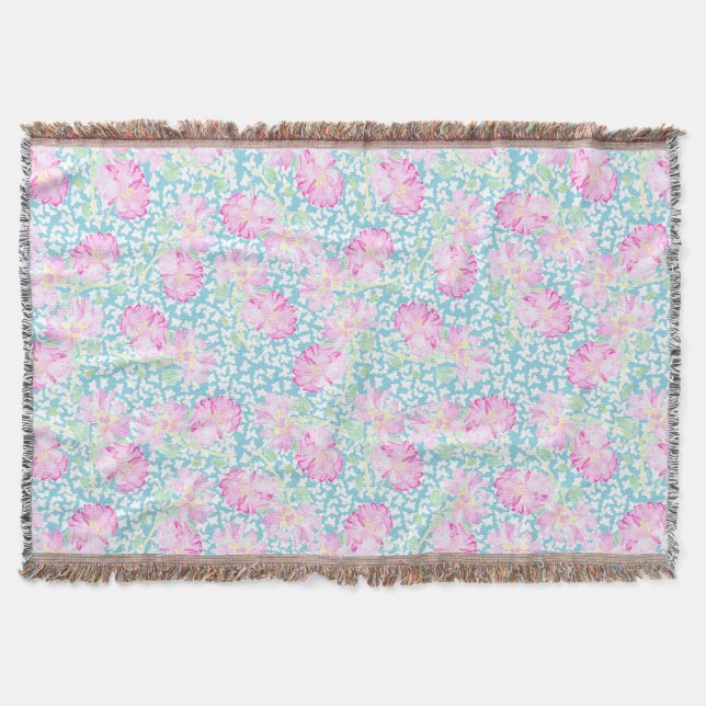 Rosa ros White Butterflies on Blue Throw Blanket Mysfilt (Framsidan)
