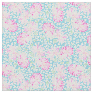 Rosa ros White Butterflies på Himlar Blue Fabric Tyg
