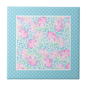 Rosa ros White Butterflies Polkas Ceramic Tile Kakelplatta