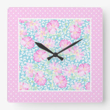 Rosa ros White Butterflies Polkas Wall Clock