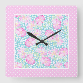 Rosa ros White Butterflies Polkas Wall Clock Fyrkantig Klocka