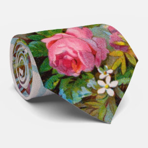 ROSA ROS, WHITE JASMINES,GRÖNT LÖV Blommigt Nec Slips