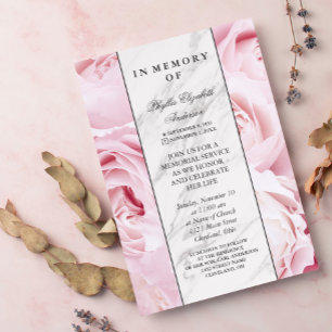 Rosa ros & White Marble Memorial Service Inbjudningar