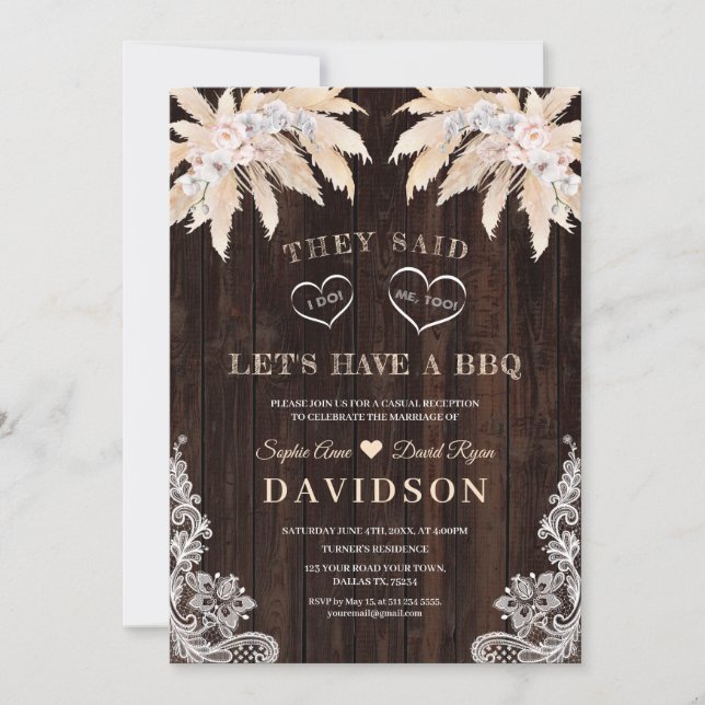 Rosa ros White Orchid Pampas After Bröllop BBQ Inbjudningar (Framsida)