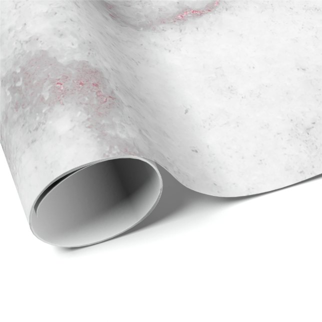 Rosa ros White Silver Grått Carrara Marble Stone Presentpapper (Rullad Hörn)
