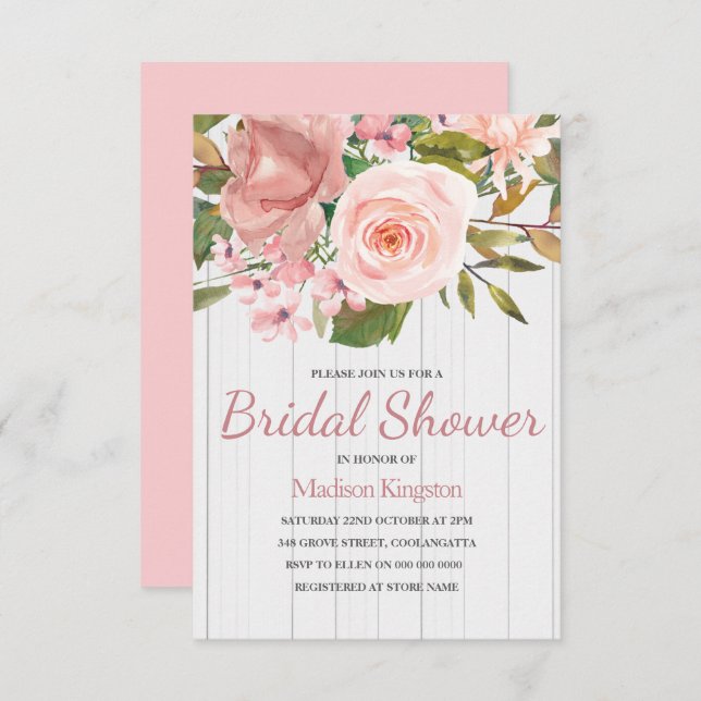 Rosa ros White Wood Möhippa Inbjudan (Fram/baksida)