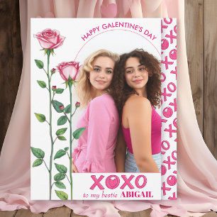 Rosa ros, XOXO-bålfoto Galentins dag Julkort