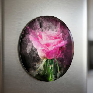 Rosa Rosa akvarell på svart bakgrund Magnet