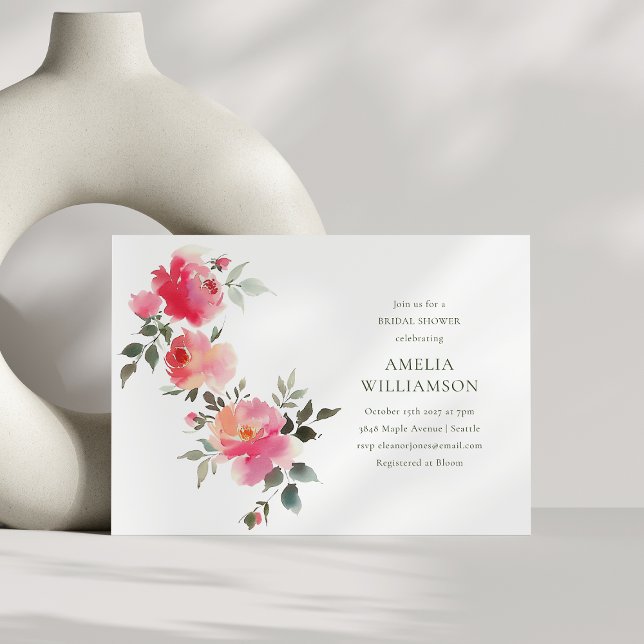 Rosa Rosa akvarell Ros Blommig Bröllopsdusch Inbjudningar (Skapare uppladdad)