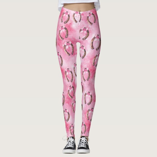 Rosa Rosa Bågar Hästskor Leggings (Framsida)