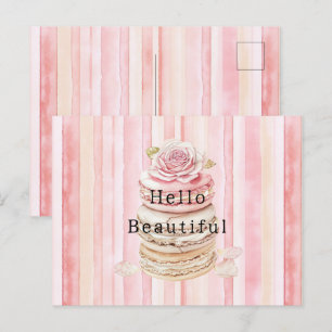 Rosa Rosa Blush Vita Ränder Macaroons Vykort