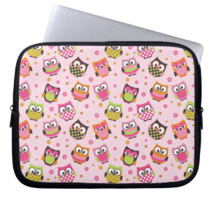 Rosa rosa färgrik ugglalaptop sleeve