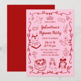 Rosa Rosa Flicka Handritad Galentine-skjortfest Inbjudningar