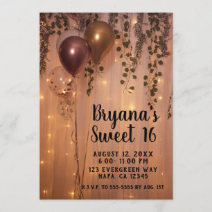 Rosa Rosa Guld Ballonger Ljus Rustik Murgröna Swee Inbjudningar