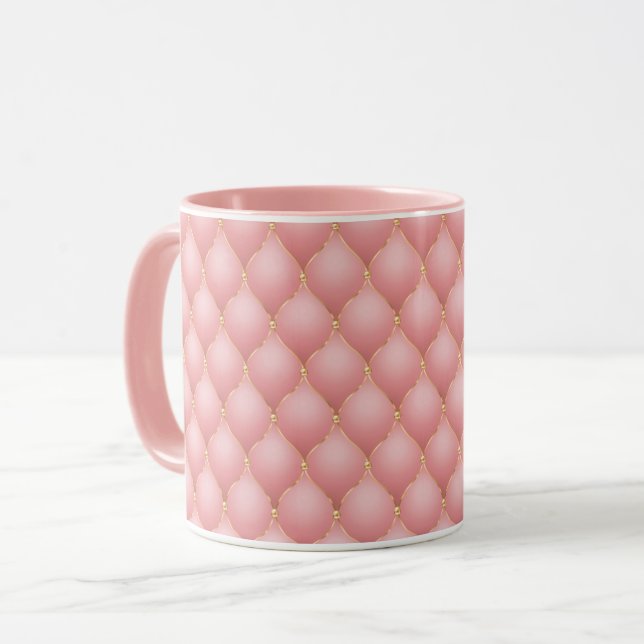 Rosa Rosa Guld Diamant Tuftad Kaffe Mugg (Framsida vänster)