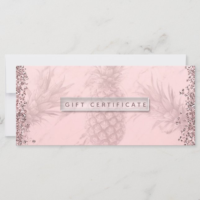 Rosa Rosa Guld Glitter Ananas Presentkort (Framsida)