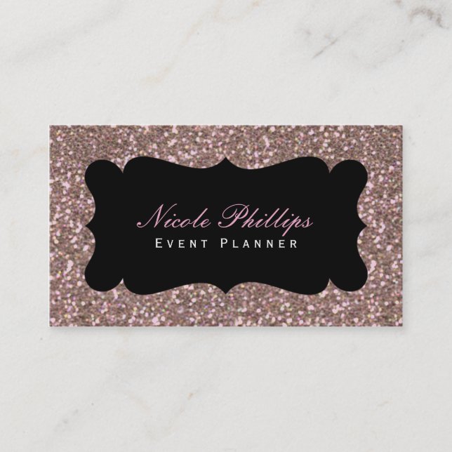Rosa Rosa Guld Glitter Glam Chic Namn Kort (Framsida)