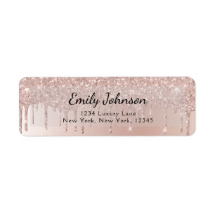 Rosa Rosa Guld Glitter Glans Folie Returadress Etikett