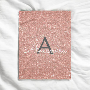 Rosa Rosa Guld Glitter Monogram Namn Fleecefilt