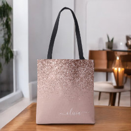 Rosa Rosa Guld Glitter Monogram Namn Tygkasse