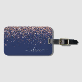 Rosa Rosa Guld Marinblå Glitter Monogram Bagagebricka