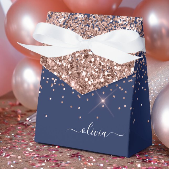 Rosa Rosa Guld Marinblå Glitter Monogram Presentaskar (Skapare uppladdad)
