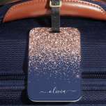 Rosa Rosa Guld Navy Blå Glitter Monogram Bagagebricka<br><div class="desc">Rosa Guld - Rosa och Navy Blå Glänsande Glitter Monogram Namn Resväskas Tag. Detta gör den perfekta söt 16 födelsedag,  bröllop,  bröllopsdusch,  baby shower eller möhippa present till någon som dekorerar sitt rum med stil.</div>