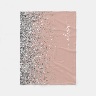Rosa Rosa Guld Silver Glitter Monogram Fleecefilt